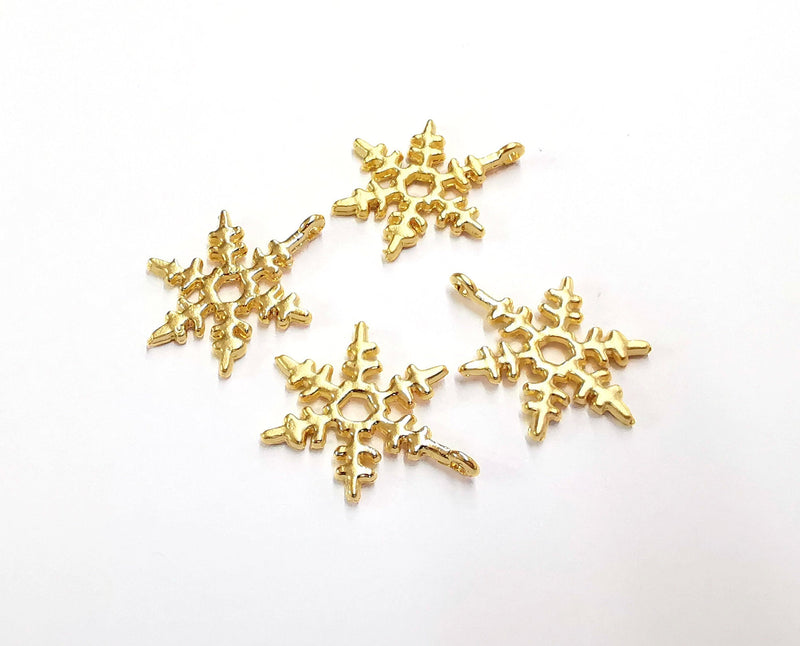 4 Snow Flake Charms Gold Plated Charms (24x17mm)  G20351