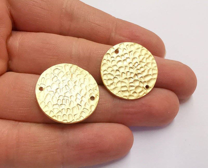 2 Hammered Circle Connector Charms Round Charms Gold Plated Brass Charms  (25 mm)  G20354