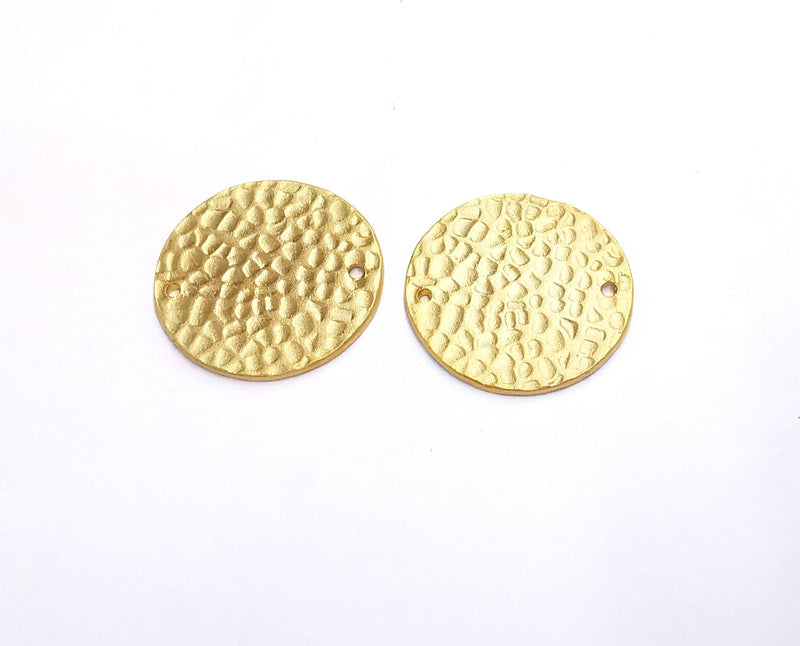 2 Hammered Circle Connector Charms Round Charms Gold Plated Brass Charms  (25 mm)  G20354