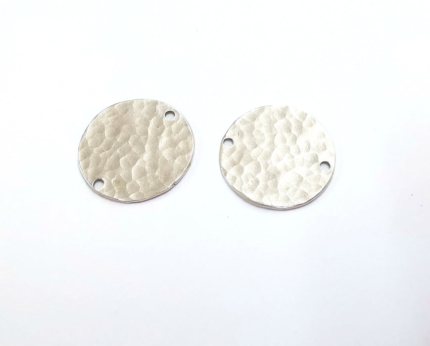 2 Hammered Circle Connector Charms Round Charms Antique Silver Plated Brass Charms  (25 mm)  G20355