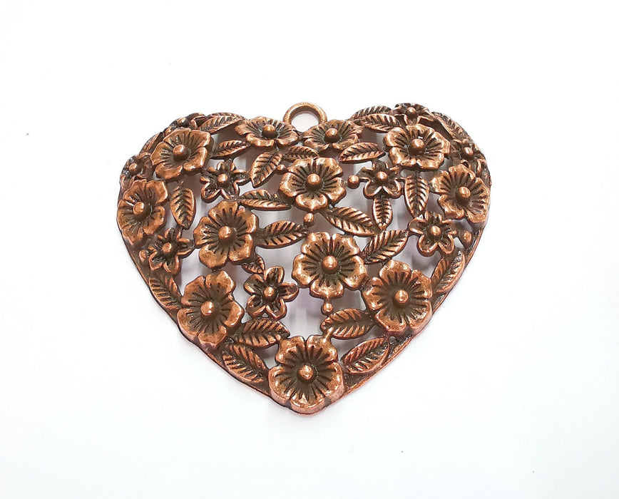 Heart Flower Leaf Pendant Antique Copper Plated Pendant (60x66mm)  G20799