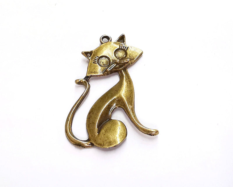 2 Cat Charms Antique Bronze Plated Charms (44x31mm)  G20802