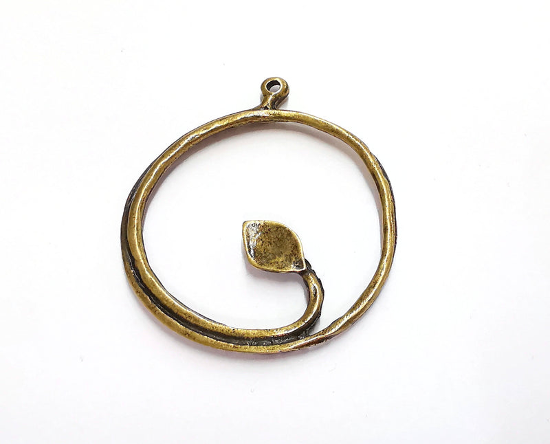 2 Leaf Branch Circle Charms Antique Bronze Plated Charms (54x46mm)  G20806