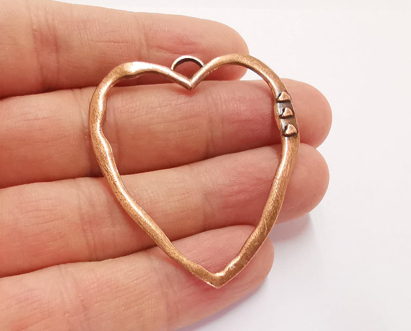2 Heart Charm Antique Copper Plated Charms (50x43 mm)  G20707