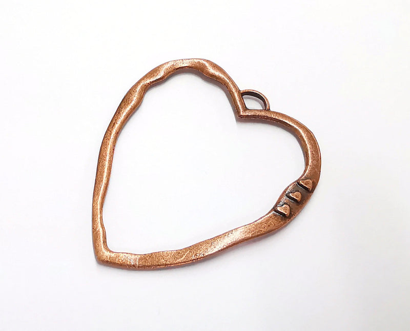 2 Heart Charm Antique Copper Plated Charms (50x43 mm)  G20707