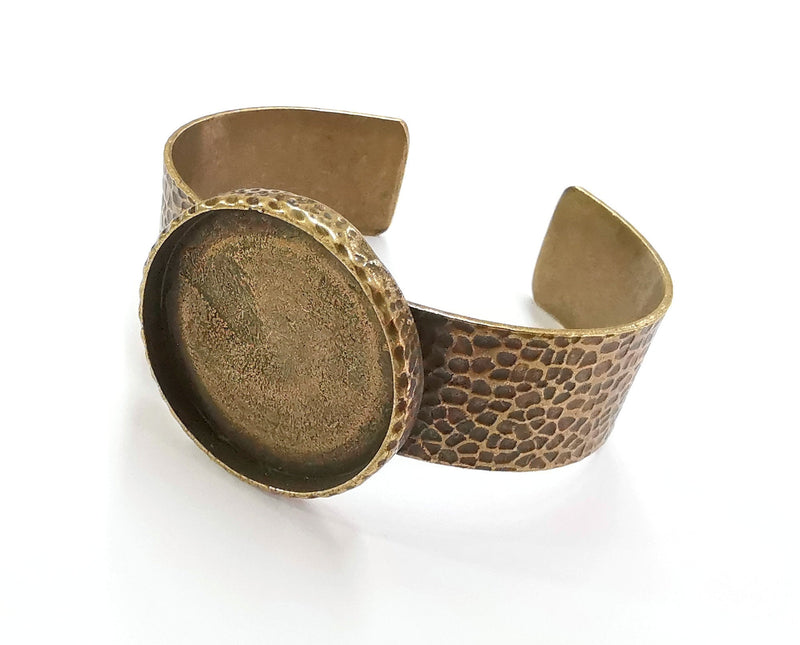 Bracelet Blank Resin Bangle Dry Flower inlay Blank Cuff Bezel Glass Cabochon Base Hammered Adjustable Antique Bronze Plated (35mm ) G20361