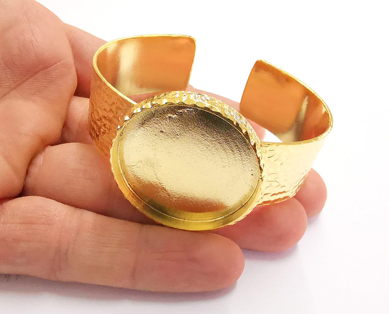 Bracelet Blank Resin Bangle Dry Flower inlay Blank Cuff Bezel Glass Cabochon Base Hammered Adjustable Gold Plated  (35mm ) G20364