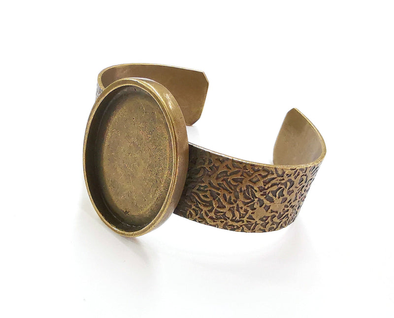Bracelet Blank Resin Bangle Dry Flower inlay Blank Cuff Bezel Glass Cabochon Base Textured Adjustable Antique Bronze (40x30mm ) G20366