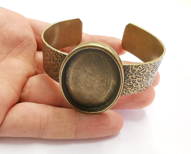 Bracelet Blank Resin Bangle Dry Flower inlay Blank Cuff Bezel Glass Cabochon Base Textured Adjustable Antique Bronze (40x30mm ) G20366