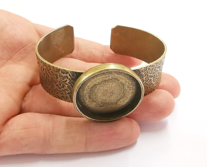 Bracelet Blank Resin Bangle Dry Flower inlay Blank Cuff Bezel Glass Cabochon Base Textured Adjustable Antique Bronze (30mm ) G20367