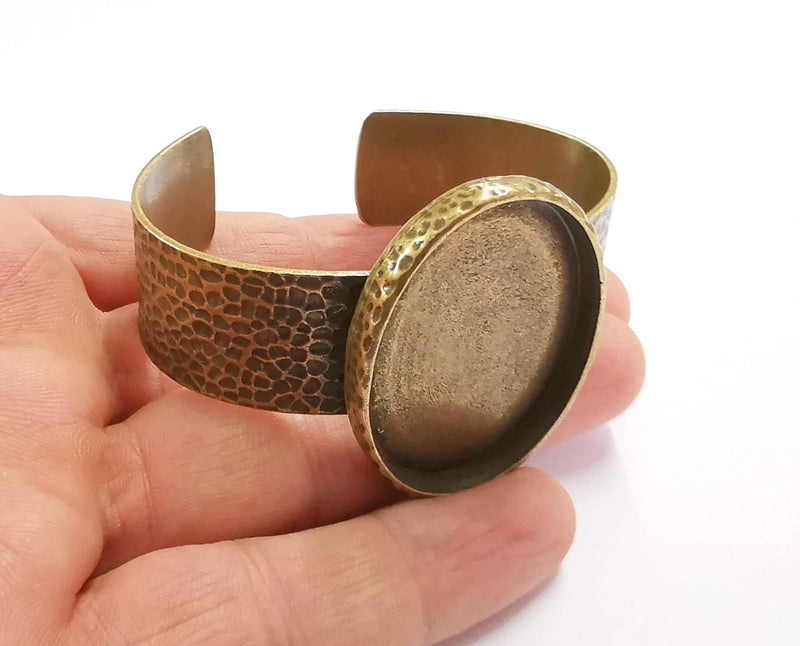 Bracelet Blank Resin Bangle Dry Flower inlay Blank Cuff Bezel Glass Cabochon Base Hammered Adjustable Antique Bronze (40x30mm ) G20370