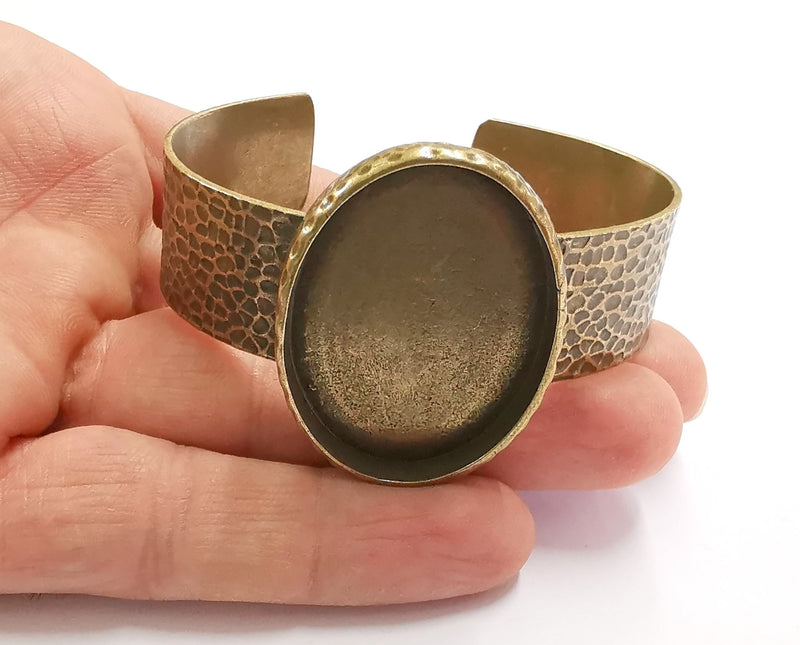 Bracelet Blank Resin Bangle Dry Flower inlay Blank Cuff Bezel Glass Cabochon Base Hammered Adjustable Antique Bronze (40x30mm ) G20370