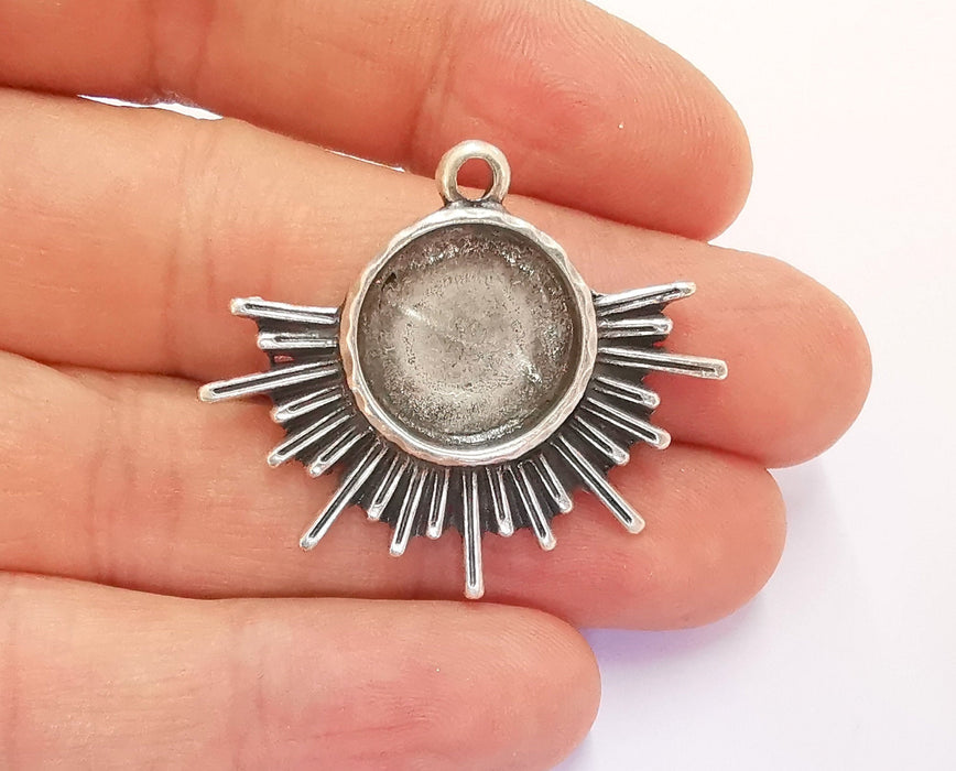 Sun Charms Blank Bezel Resin Bezel Mosaic Mountings Antique Silver Plated Charms (34x40mm) (16 mm Bezel Inner Size)  G20372