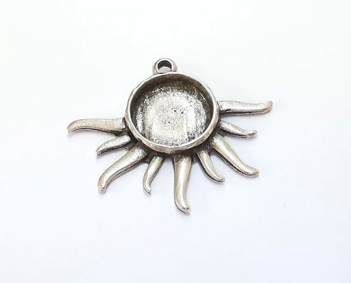 Sun Charms Blank Bezel Resin Bezel Mosaic Mountings Antique Silver Plated Charms (35x42mm) (16 mm Bezel Inner Size)  G20958