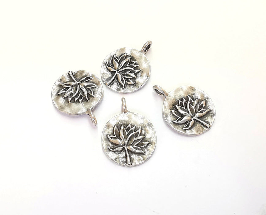 4 Lotus Charms Flower Charms Antique Silver Plated Charms (21x16mm)  G20376