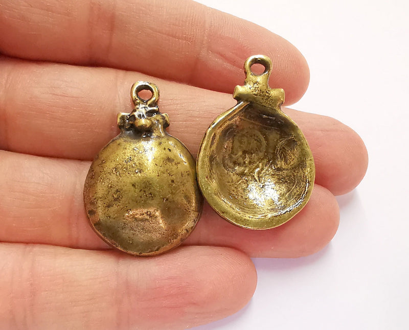 2 Cambered Circle Charms Antique Bronze Plated Charms (35x24mm)  G20828