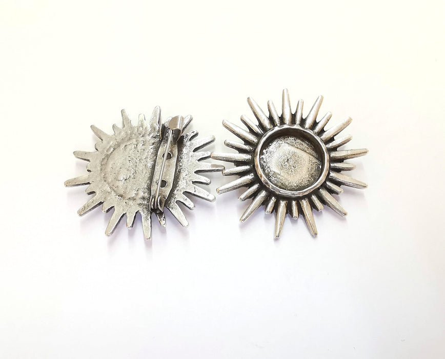 Sun Brooch Holders Pin Brooch Blanks Brooch Bezel Antique Silver Plated Brooch Pin Findings  (16mm Bezel size)  G20377