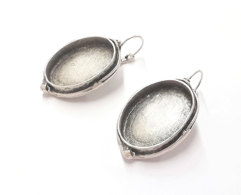 Earring Blank Base Settings Silver Resin Blank Cabochon Base inlay Blank Mountings Antique Silver Plated Brass (25x18mm blank) 1 Set  G20379