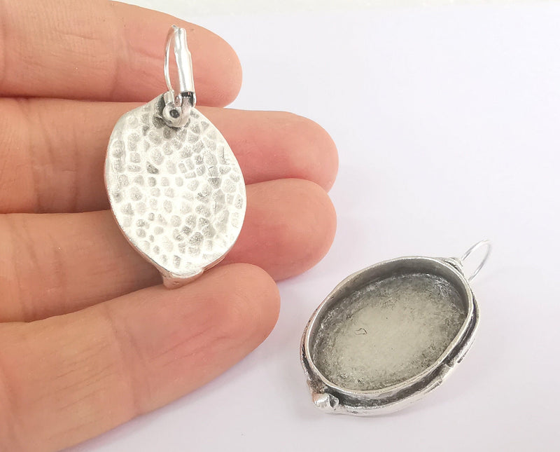 Earring Blank Base Settings Silver Resin Blank Cabochon Base inlay Blank Mountings Antique Silver Plated Brass (25x18mm blank) 1 Set  G20379