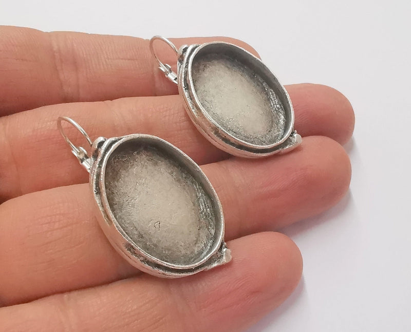Earring Blank Base Settings Silver Resin Blank Cabochon Base inlay Blank Mountings Antique Silver Plated Brass (25x18mm blank) 1 Set  G20379