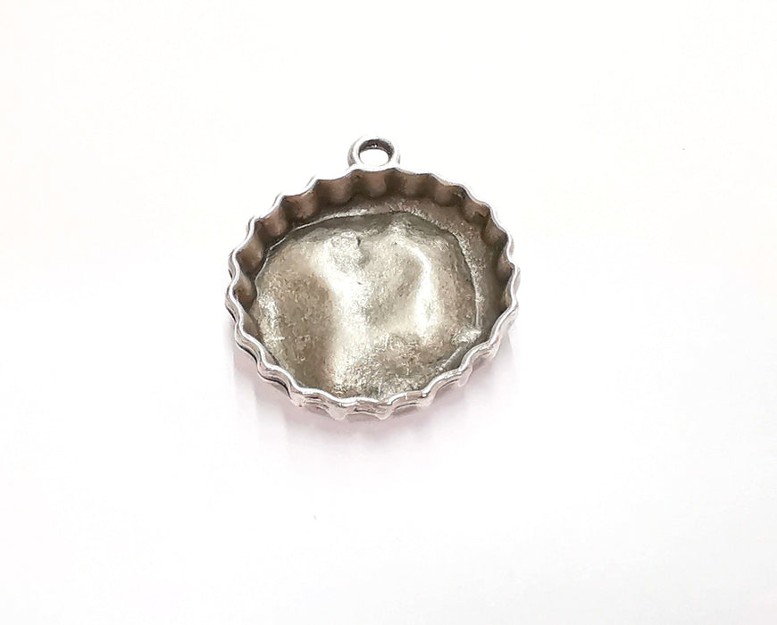 2 Crown Cap Charms Blank Bezel Resin Bezel Mosaic Mountings Antique Silver Plated Charms (30x27mm) (22 mm Bezel Inner Size)  G26828