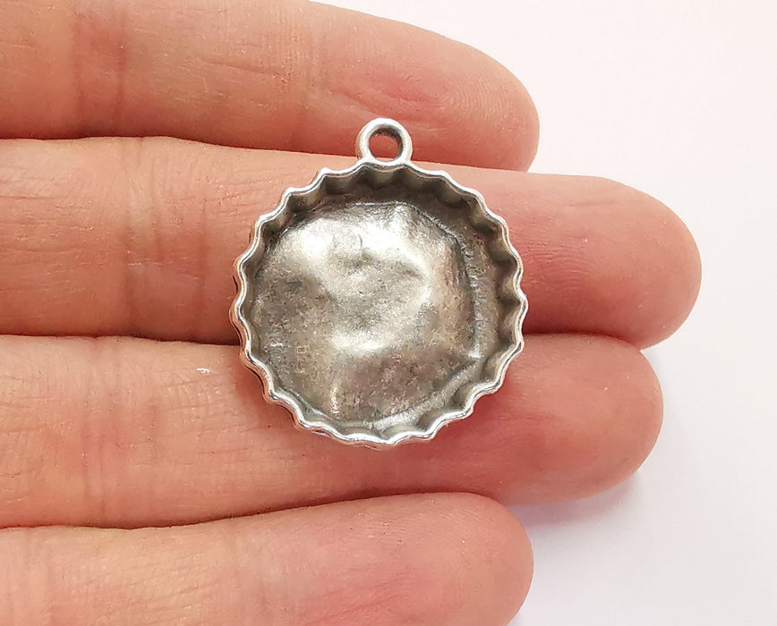 2 Crown Cap Charms Blank Bezel Resin Bezel Mosaic Mountings Antique Silver Plated Charms (30x27mm) (22 mm Bezel Inner Size)  G26828