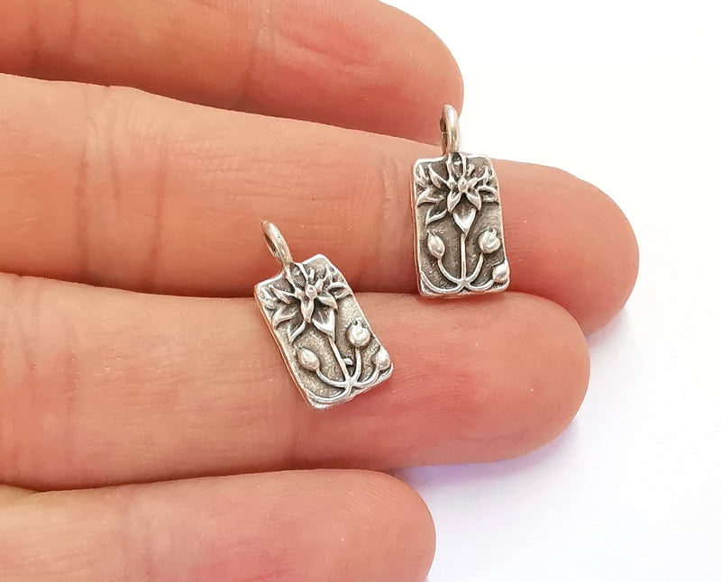 6 Lotus Charms Flower Charms Antique Silver Plated Charms (18x9mm)  G20381