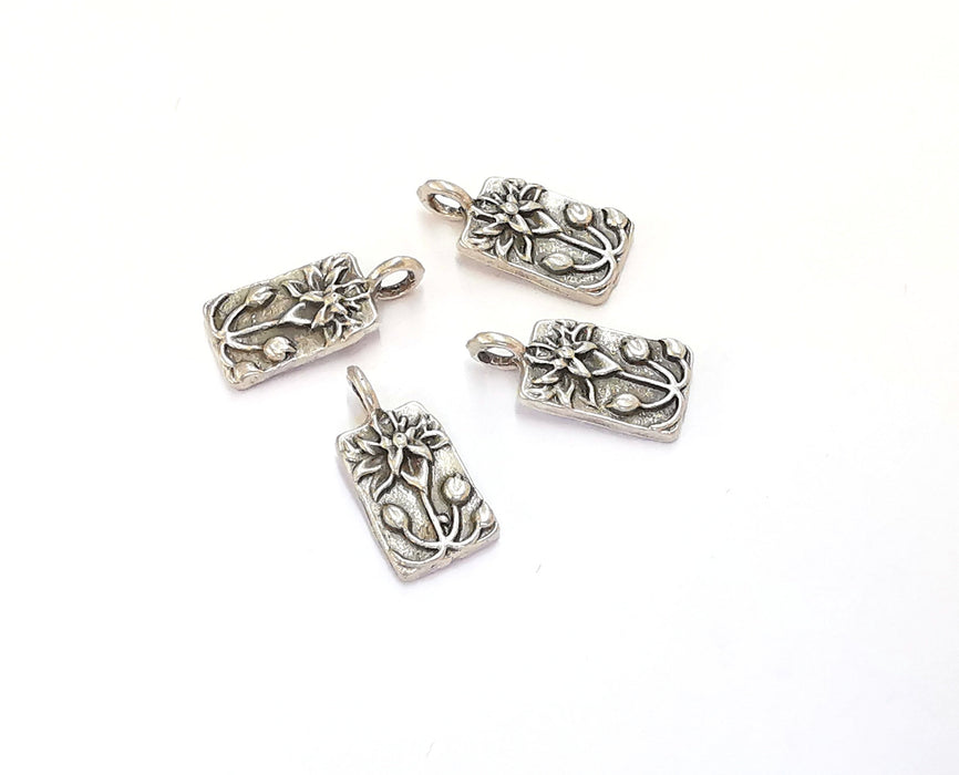 6 Lotus Charms Flower Charms Antique Silver Plated Charms (18x9mm)  G20381