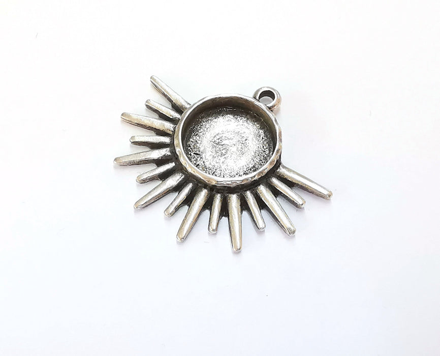 Sun Charms Blank Bezel Resin Bezel Mosaic Mountings Antique Silver Plated Charms (34x40mm) (16 mm Bezel Inner Size)  G20382