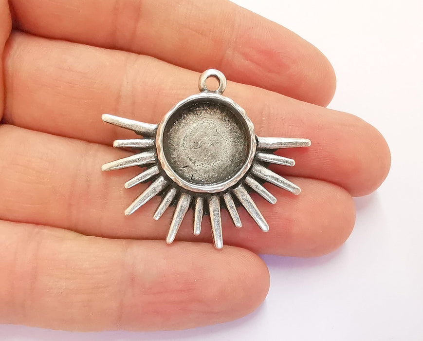 Sun Charms Blank Bezel Resin Bezel Mosaic Mountings Antique Silver Plated Charms (34x40mm) (16 mm Bezel Inner Size)  G20382