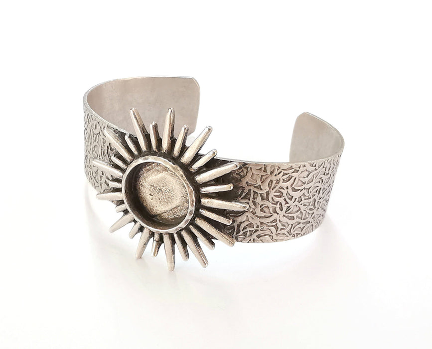 Sun Bracelet Blank Resin Bangle Dry Flower inlay Blank Cuff Bezel Glass Cabochon Base Textured Adjustable Antique Silver (16mm ) G20383