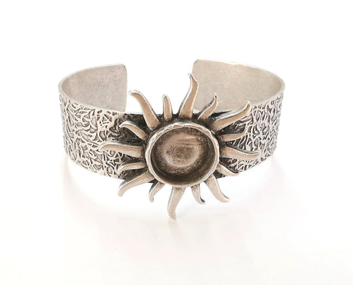 Sun Bracelet Blank Resin Bangle Dry Flower inlay Blank Cuff Bezel Glass Cabochon Base Textured Adjustable Antique Silver (16mm ) G20387