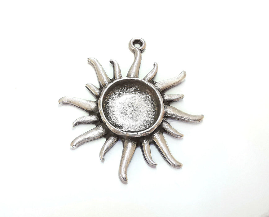 Sun Charms Blank Bezel Resin Bezel Mosaic Mountings Antique Silver Plated Charms (46x42mm) (16 mm Bezel Inner Size)  G20388