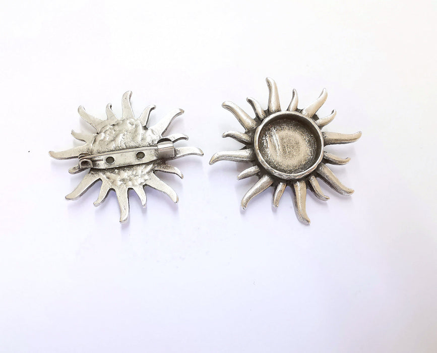 Sun Brooch Holders Pin Brooch Blanks Brooch Bezel Antique Silver Plated Brooch Pin Findings  (16mm Bezel size)  G20393