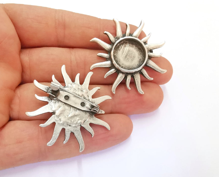 Sun Brooch Holders Pin Brooch Blanks Brooch Bezel Antique Silver Plated Brooch Pin Findings  (16mm Bezel size)  G20393