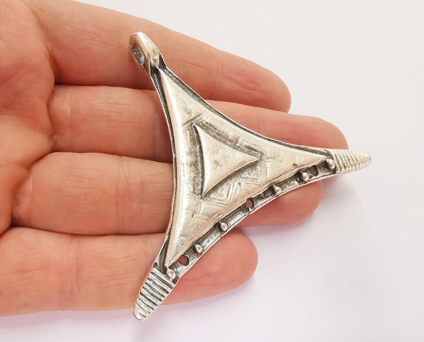 Triangle Pendant Connector Antique Silver Plated Pendant (76mm)  G20837