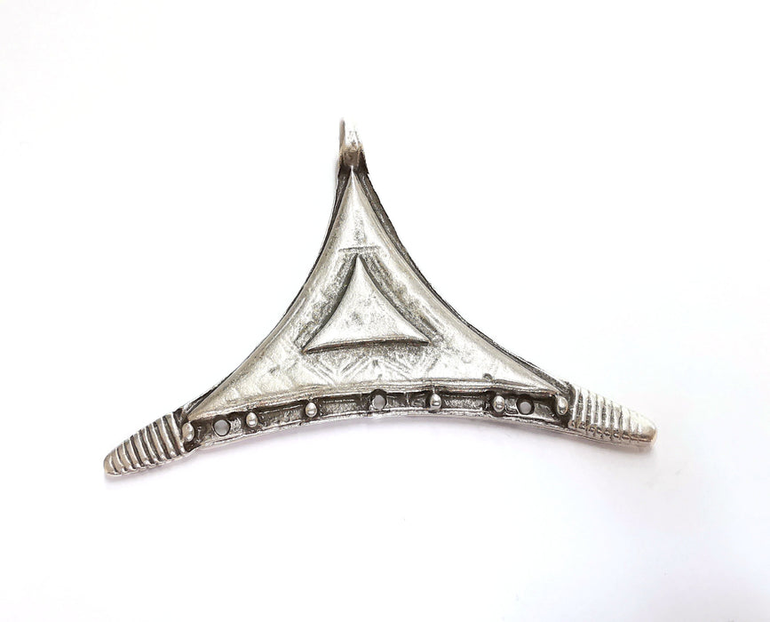 Reserved for Anne 4 Triangle Pendant Connector Antique Silver Plated Pendant (76mm)  G20837