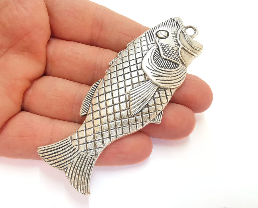 Fish Pendant Antique Silver Plated Pendant (94x34mm)  G20146