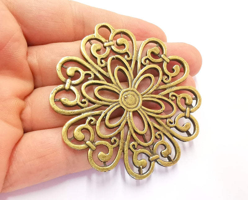Filigree Flowers Pendant Antique Bronze Plated Pendant (67x65mm )  G20420