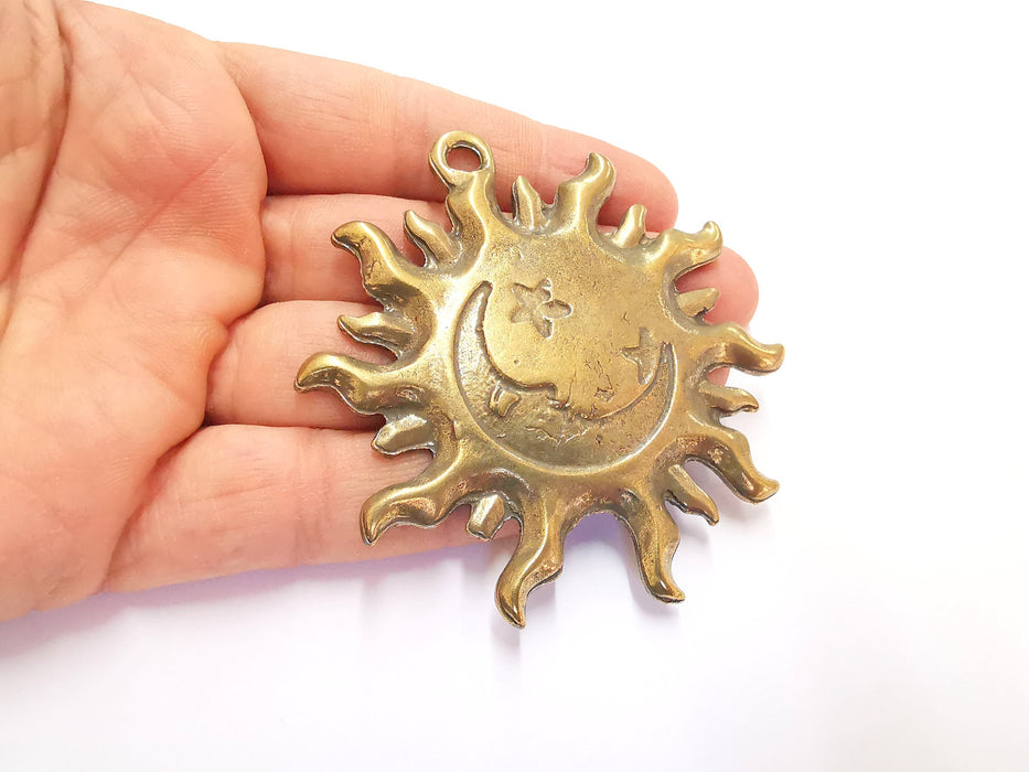 Sun Moon Star Pendant Antique Bronze Plated Pendant (78x73mm )  G20434