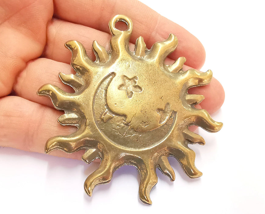 Sun Moon Star Pendant Antique Bronze Plated Pendant (78x73mm )  G20434