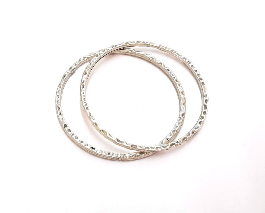 2 Hammered Circle Antique Silver Plated Findings (44mm) G20844