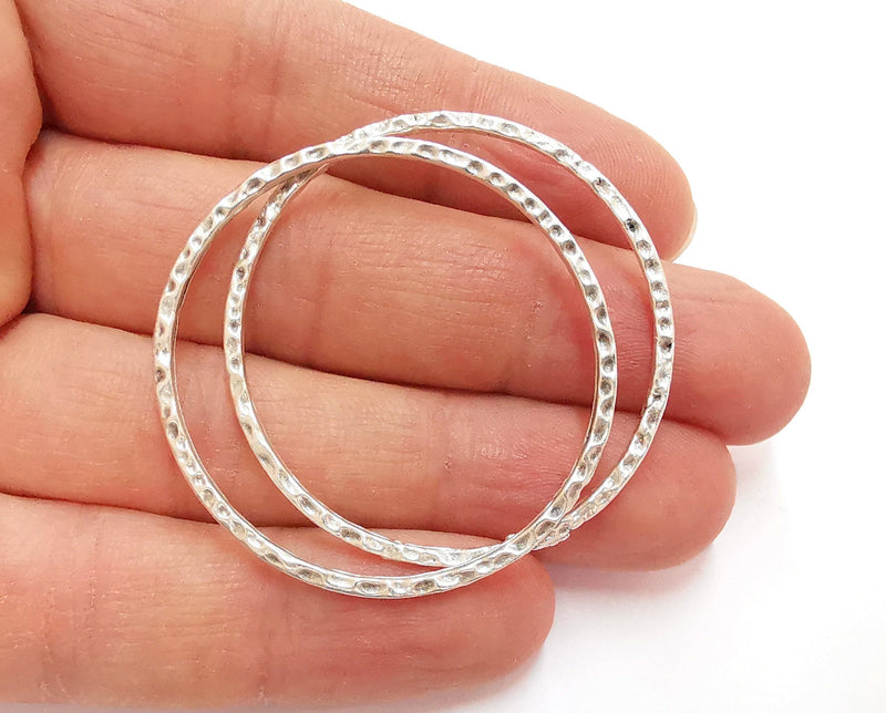 2 Hammered Circle Antique Silver Plated Findings (44mm) G20844