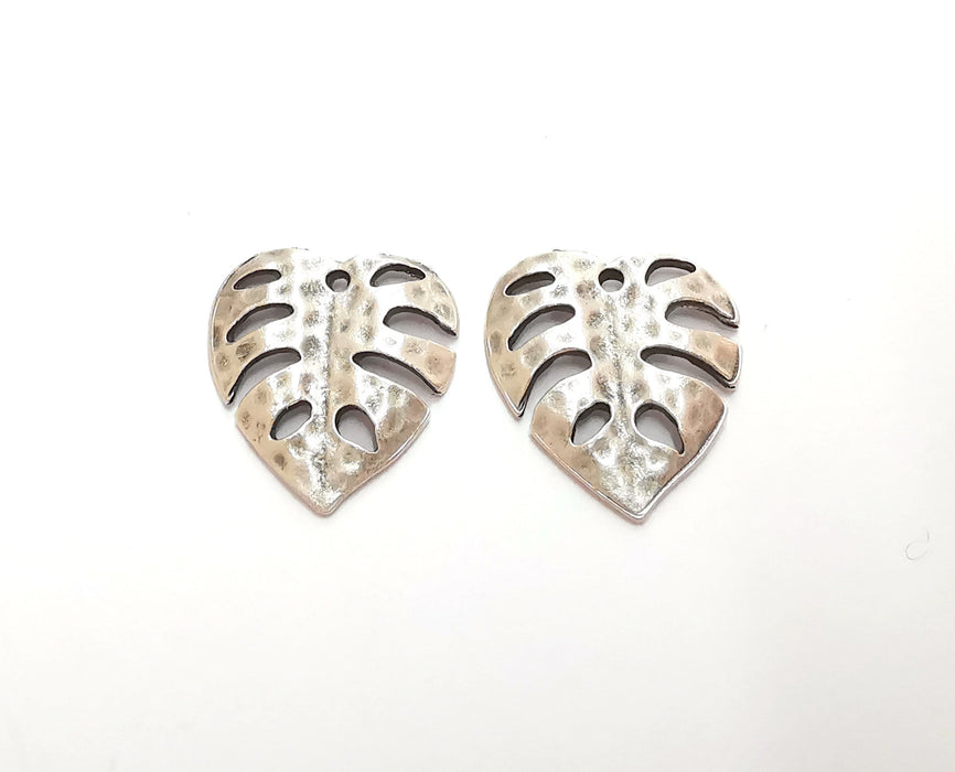 4 Monstera Leaf Charms Antique Silver Plated Charms (22x21mm)  G20846