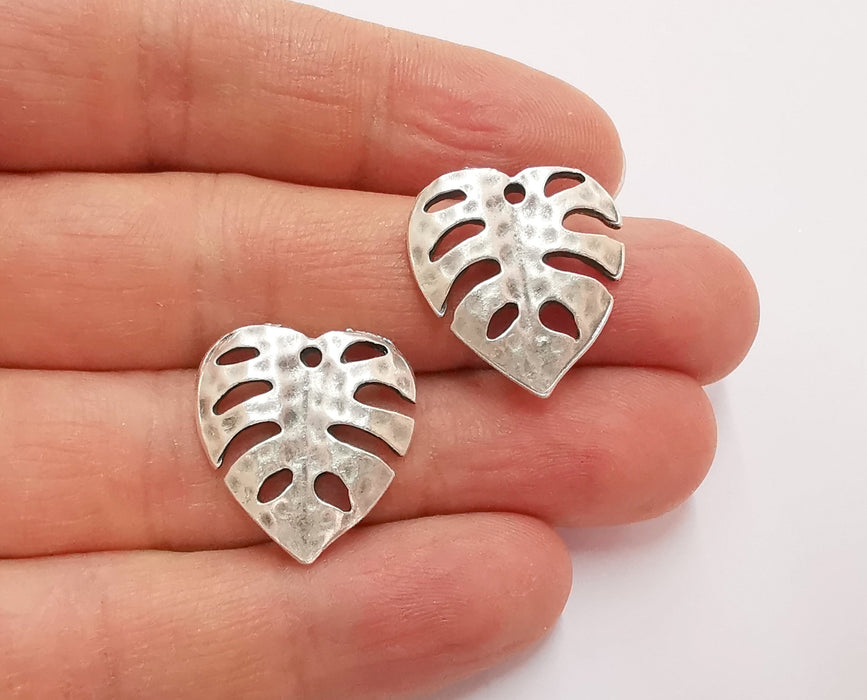 4 Monstera Leaf Charms Antique Silver Plated Charms (22x21mm)  G20846