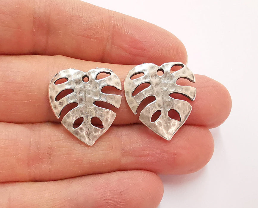 4 Monstera Leaf Charms Antique Silver Plated Charms (22x21mm)  G20846