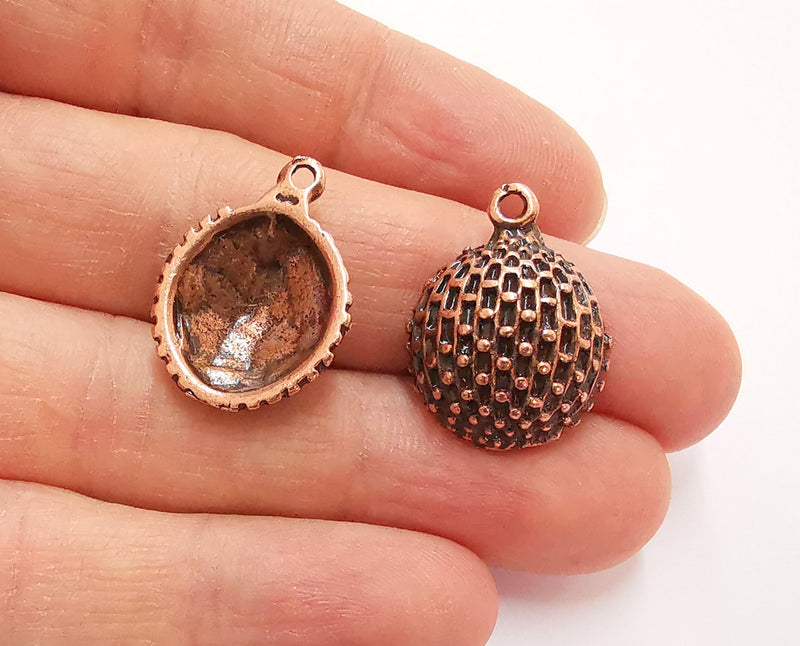 2 Cambered Circle Charms Antique Copper Plated Charms (25x19mm)  G20850