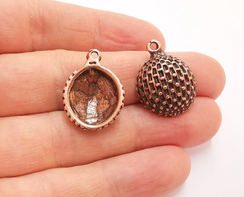 2 Cambered Circle Charms Antique Copper Plated Charms (25x19mm)  G20850
