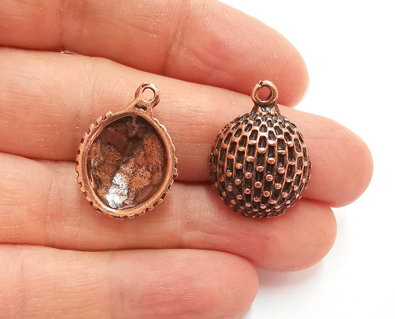 2 Cambered Circle Charms Antique Copper Plated Charms (25x19mm)  G20850