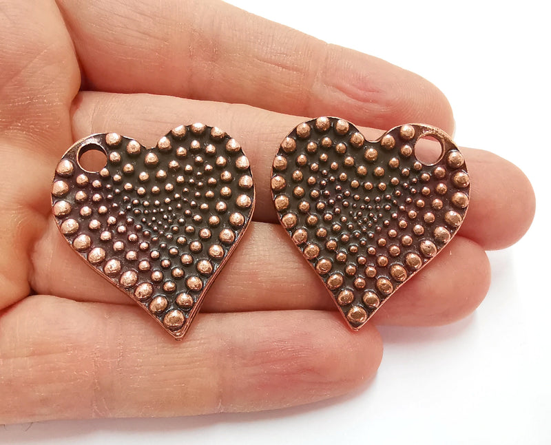 2 Heart (Double Sided) Charms Antique Copper Plated Charms (35x33mm) G20853
